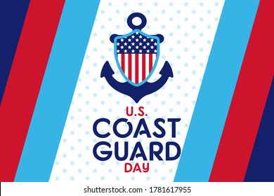 United States Coast Guard birthday. August 4. U.S. Coast Guard Day. Design with american flag and patriotic stars. Poster, card, banner, background design. EPS 10.