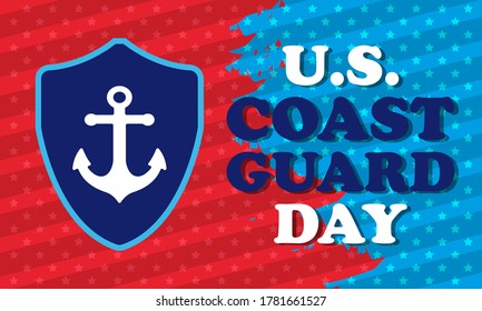 United States Coast Guard birthday. August 4. U.S. Coast Guard Day. Design with american flag and patriotic stars. Poster, card, banner, background design. EPS 10.