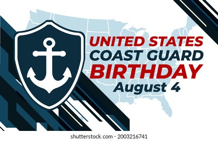 United States Coast Guard birthday. August 4. U.S. Coast Guard Day. Design with american flag and patriotic stars. Poster, card, banner, background design. EPS 10.