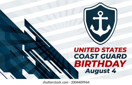United States Coast Guard birthday. August 4. U.S. Coast Guard Day. Design with american flag and patriotic stars. Poster, card, banner, background design. EPS 10.