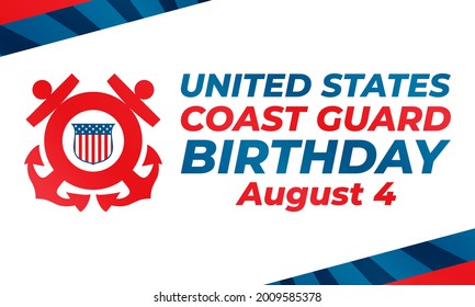 United States Coast Guard birthday. August 4. U.S. Coast Guard Day. Design with american flag and patriotic stars. Poster, card, banner, background design. EPS 10.