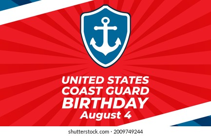 United States Coast Guard birthday. August 4. U.S. Coast Guard Day. Design with american flag and patriotic stars. Poster, card, banner, background design. EPS 10.