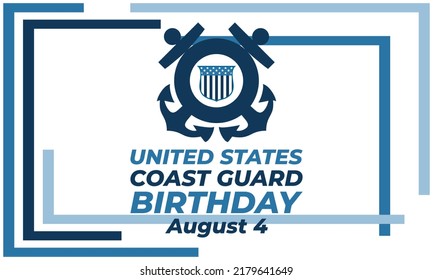 United States Coast Guard birthday. August 4. U.S. Coast Guard Day. Design with american flag and patriotic stars. Poster, card, banner, background design. EPS 10.