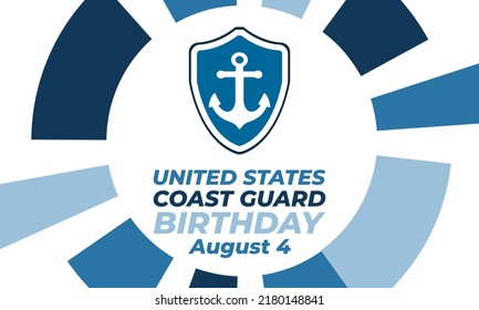 United States Coast Guard birthday. August 4. U.S. Coast Guard Day. Design with american flag and patriotic stars. Poster, card, banner, background design. EPS 10.