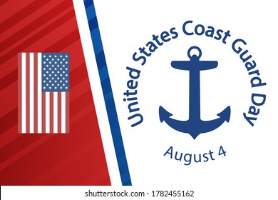 United States Coast Guard Day banner, card, poster. American professional holiday concept. USA flag, anchor and date of August 4, vector.