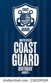 United States Coast Guard Day. August 4. Holiday concept. Template for background, banner, card, poster with text inscription. Vector EPS10 illustration