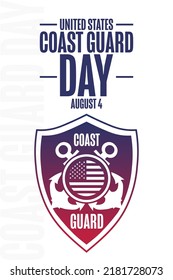 United States Coast Guard Day. August 4. Holiday concept. Template for background, banner, card, poster with text inscription. Vector EPS10 illustration