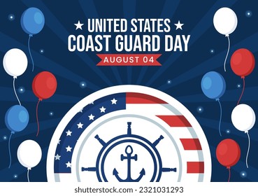 Ilustración de vectores del Día de la Guardia Costera de Estados Unidos el 4 de agosto con bandera estadounidense y fondo de barco con plantillas dibujadas a mano