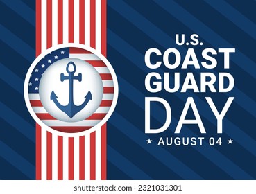 Ilustración de vectores del Día de la Guardia Costera de Estados Unidos el 4 de agosto con bandera estadounidense y fondo de barco con plantillas dibujadas a mano