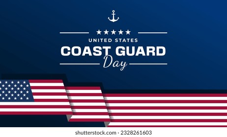 United States Coast Guard Day Wallpaper Social Media Post Design with Dark Blue Background, America flag and Anchor. Suitable to place on content with that theme. Vector file every object is separated