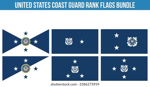 United States Coast Guard Rank Flags Bundle Vector Illustration Premium Quality