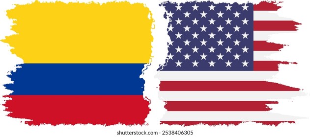 United States and Colombia grunge flags connection, vector