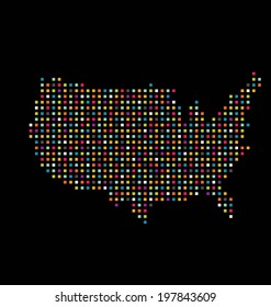 United States color square dot map image. Concept of modernism, technology, density, scatter map. Vector icon