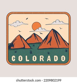 United States, Colorado ski mountain landscape. Retro style travel poster or sticker. Mountain graphic print vector design for t shirt, poster, sticker and others.  