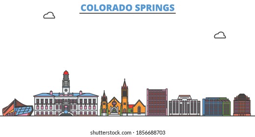 United States, Colorado Springs line cityscape, flat vector. Travel city landmark, oultine illustration, line world icons