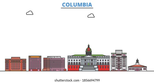 United States, Columbia line cityscape, flat vector. Travel city landmark, oultine illustration, line world icons