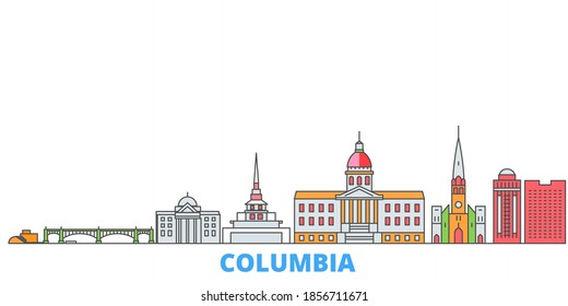 United States, Columbia line cityscape, flat vector. Travel city landmark, oultine illustration, line world icons