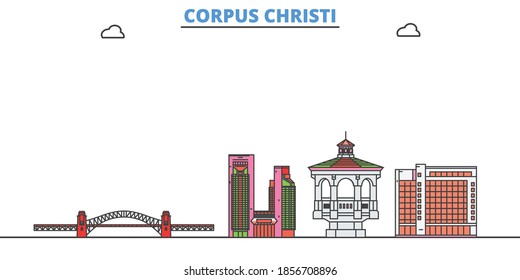 United States, Corpus Christi line cityscape, flat vector. Travel city landmark, oultine illustration, line world icons