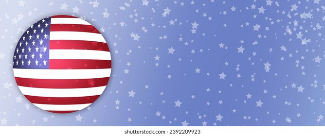 Banner creativo de la web de Estados Unidos. Fondo vectorial de la bandera redonda de EE.UU. Banner horizontal rectangular de nacionalidad estadounidense.