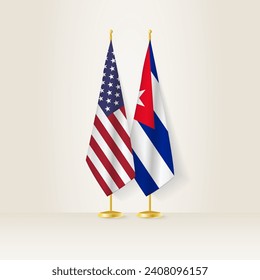 United States and Cuba national flag on a light background. Vector illustration.