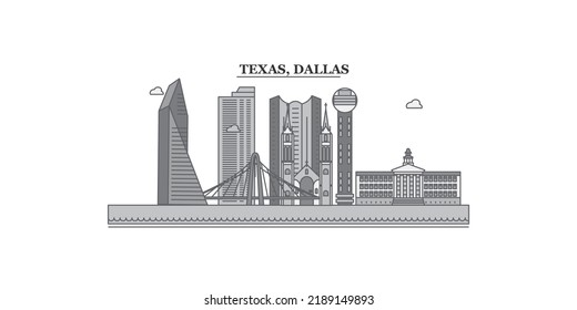 United States, Dallas city skyline isolated vector illustration, icons