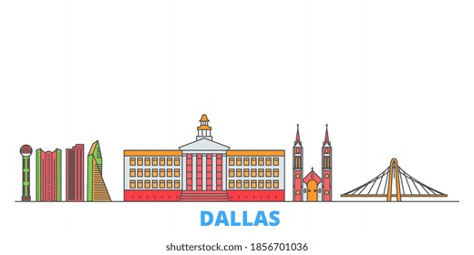 United States, Dallas line cityscape, flat vector. Travel city landmark, oultine illustration, line world icons