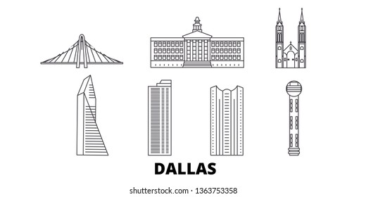 United States, Dallas line travel skyline set. United States, Dallas outline city vector illustration, symbol, travel sights, landmarks.