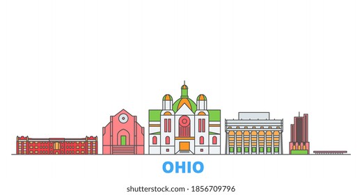 United States, Dayton line cityscape, flat vector. Travel city landmark, oultine illustration, line world icons