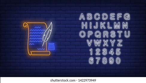 United States Declaration of Independence neon sign. USA symbol, history design. Night bright neon sign, colorful billboard, light banner. Vector illustration in neon style.