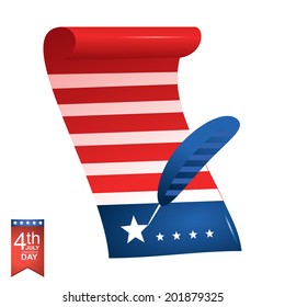 United States Declaration of Independence. Paper and feather. Vector illustration.
