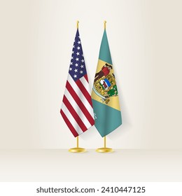 United States and Delaware national flag on a light background. Vector illustration.