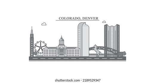 United States, Denver city skyline isolated vector illustration, icons