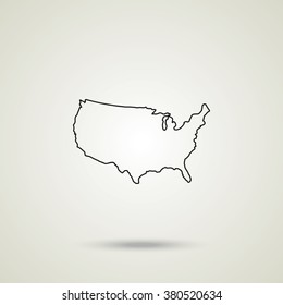 United States Detailed Map Thin Line Illustration. Outline USA Map Vector Icon.