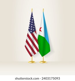United States and Djibouti national flag on a light background. Vector illustration. svg