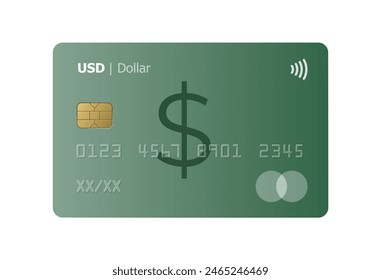 United States dollar bank credit card isolated on white background. Vector illustration, mockup.