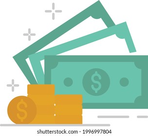 Dólar de los Estados Unidos con pila de monedas Concepto, moneda oficial Color vectorial Icono Diseño, cultura y tradiciones norteamericanas Símbolo, Signo social de los Estados Unidos, arte de los Estados Unidos y literatura Ilustración de la reserva