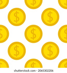 United States Dollar coins pattern background. Seamless pattern. Wrapping paper. Gold coins top view. Vector background.