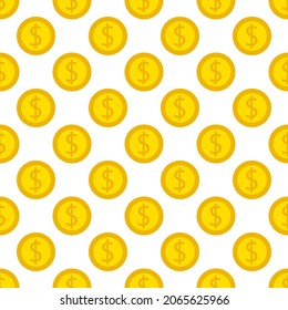 United States Dollar coins pattern background. Seamless pattern. Wrapping paper. Gold coins top view. Vector background.