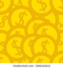 United States Dollar coins pattern background. Seamless pattern. Wrapping paper. Gold coins top view. Vector background.