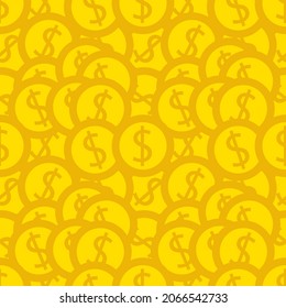 United States Dollar coins pattern background. Seamless pattern. Wrapping paper. Gold coins top view. Vector background.