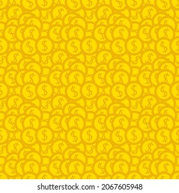 United States Dollar coins pattern background. Seamless pattern. Wrapping paper. Gold coins top view. Vector background.