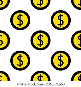 Fondo de las monedas en dólares de los Estados Unidos Patrón sin foco. Papel envuelto. Vista superior de las monedas de oro. Fondo vectorial.
