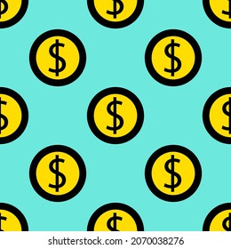 United States Dollar coins pattern background. Seamless pattern. Wrapping paper. Gold coins top view. Vector background.