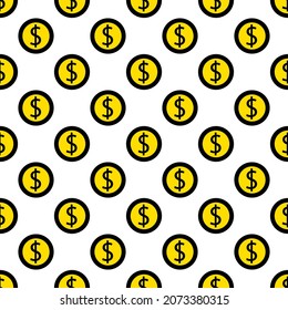 Fondo de las monedas en dólares de los Estados Unidos Patrón sin foco. Papel envuelto. Vista superior de las monedas de oro. Fondo vectorial.