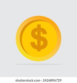 United States DOLLAR currency logo in gold coin. Gold coin gray background vector illustration