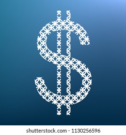 United states Dollar sign. Vector. White textured icon at lapis lazuli gradient background.