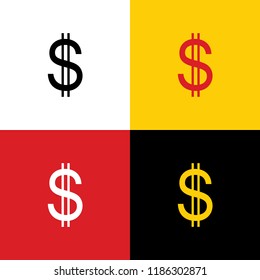 United states Dollar sign. Vector. Icons of german flag on corresponding colors as background.