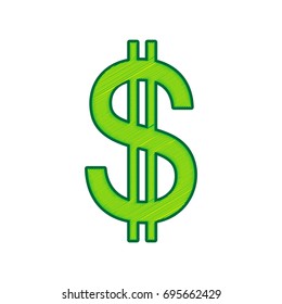United states Dollar sign. Vector. Lemon scribble icon on white background. Isolated