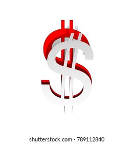 United states Dollar sign. Vector. Detachable paper icon with red body stock. Isolated.