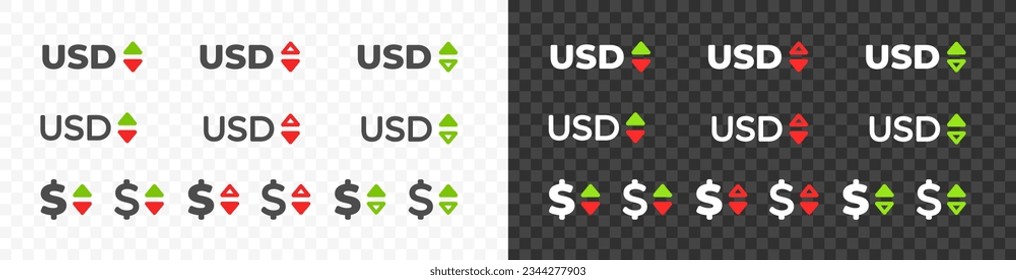 United States dollar, USD with up and down arrow currency exchange rate vector desgin. Foreign currencies and exchange rates value graphic design. Currency trade chart